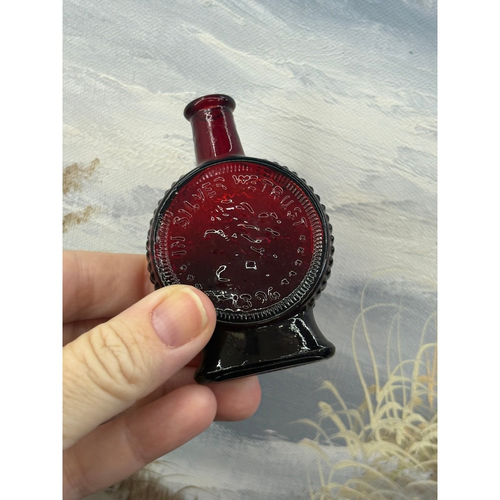 Vintage Ruby Red Glass Mini Flask Nevada City Cal The Mother Lode Country 1896